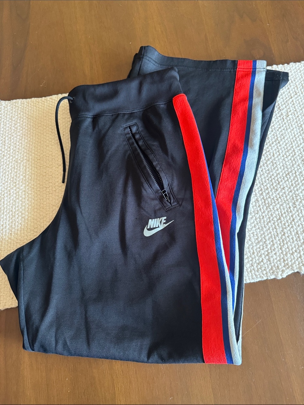 Nike Black Sweats with Red, Blue & Gray Side Stripes
